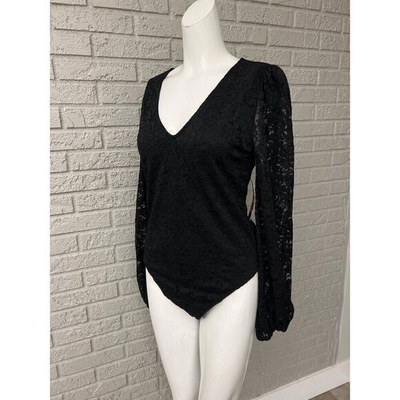Sofia Jeans Women Black Long Sleeve Lace Bodysuit Size M - Picture 4 of 10